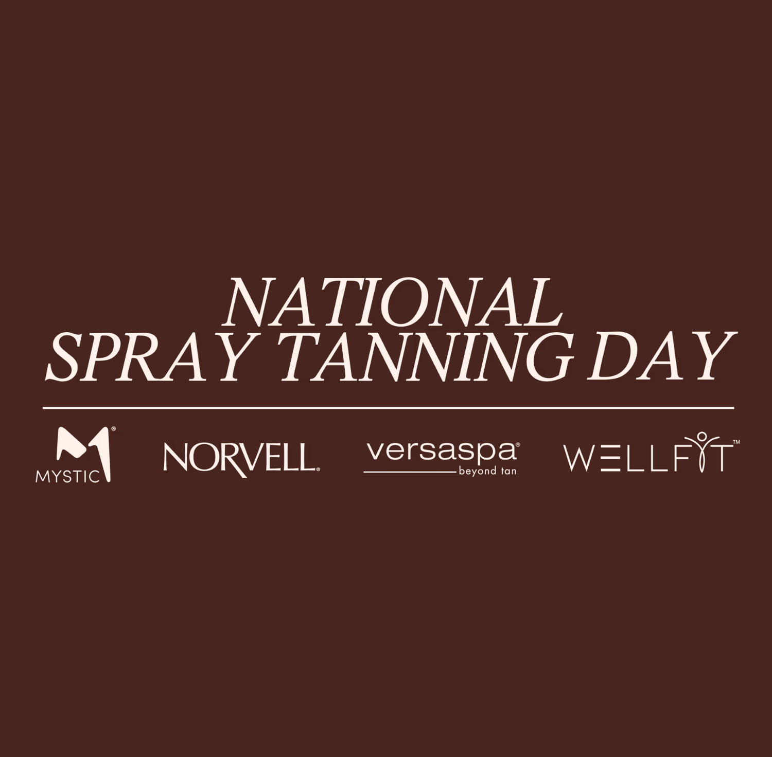 National Spray Tanning Day logo with several brand logos below