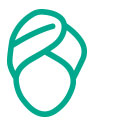 green icon depicting an outline of a towel wrapped around wet hair